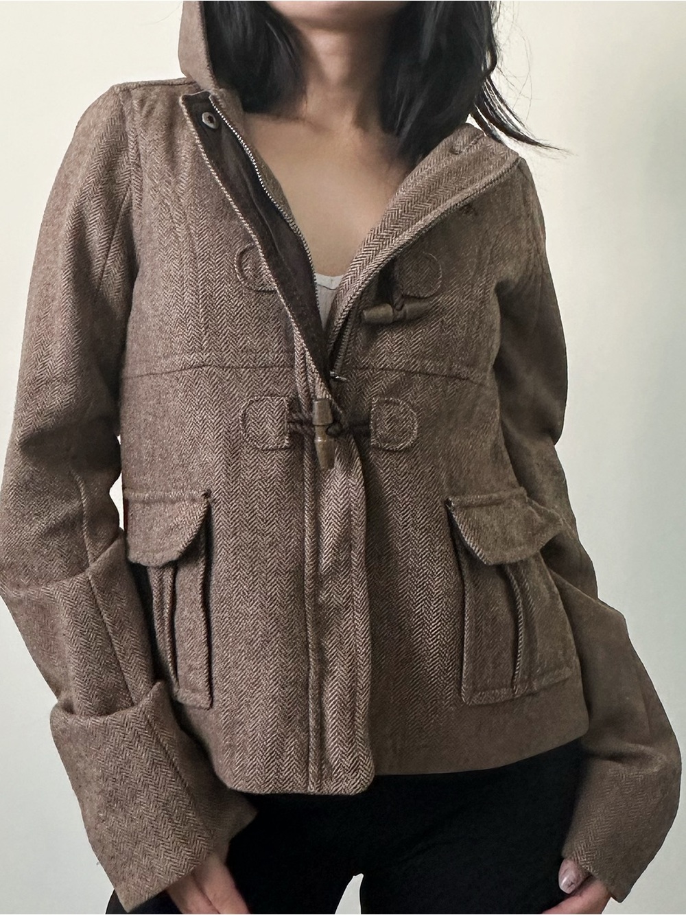Abercrombie & Fitch Kids Wool Brown Chevron Pattern Peacoat, Plaid Interior